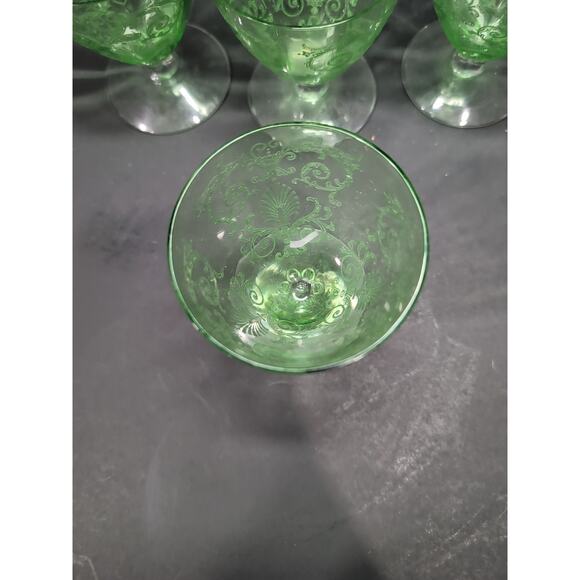 Fostoria Versailles Etched Footed Glasses, Cocktail Uranium Glasses, Set Of 4 - Picture 7 of 11